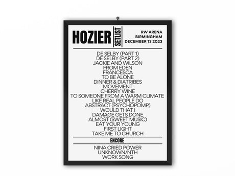 Hozier Birmingham December 2023 Replica Setlist - Setlist
