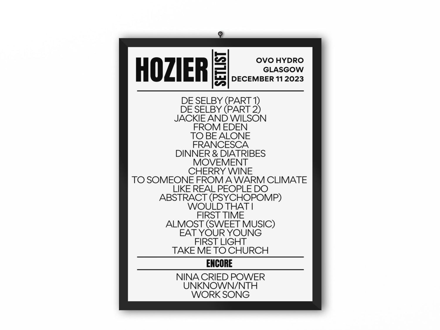 Hozier Glasgow Concert Replica Setlists December 2023 Edition