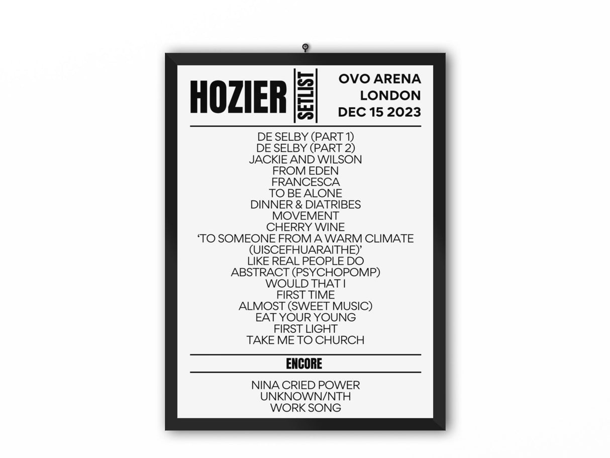 Hozier Live in London 2023 Setlist Replica Setlist Store