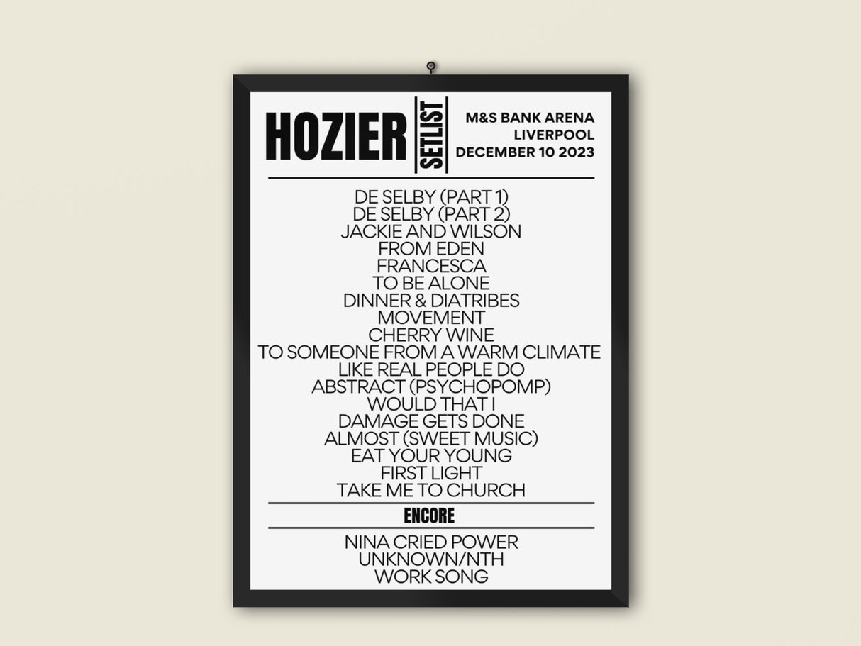 Hozier Unreal Earth Tour | M&S Bank Arena Liverpool | Tour Poster | Fan-Made | - Setlist