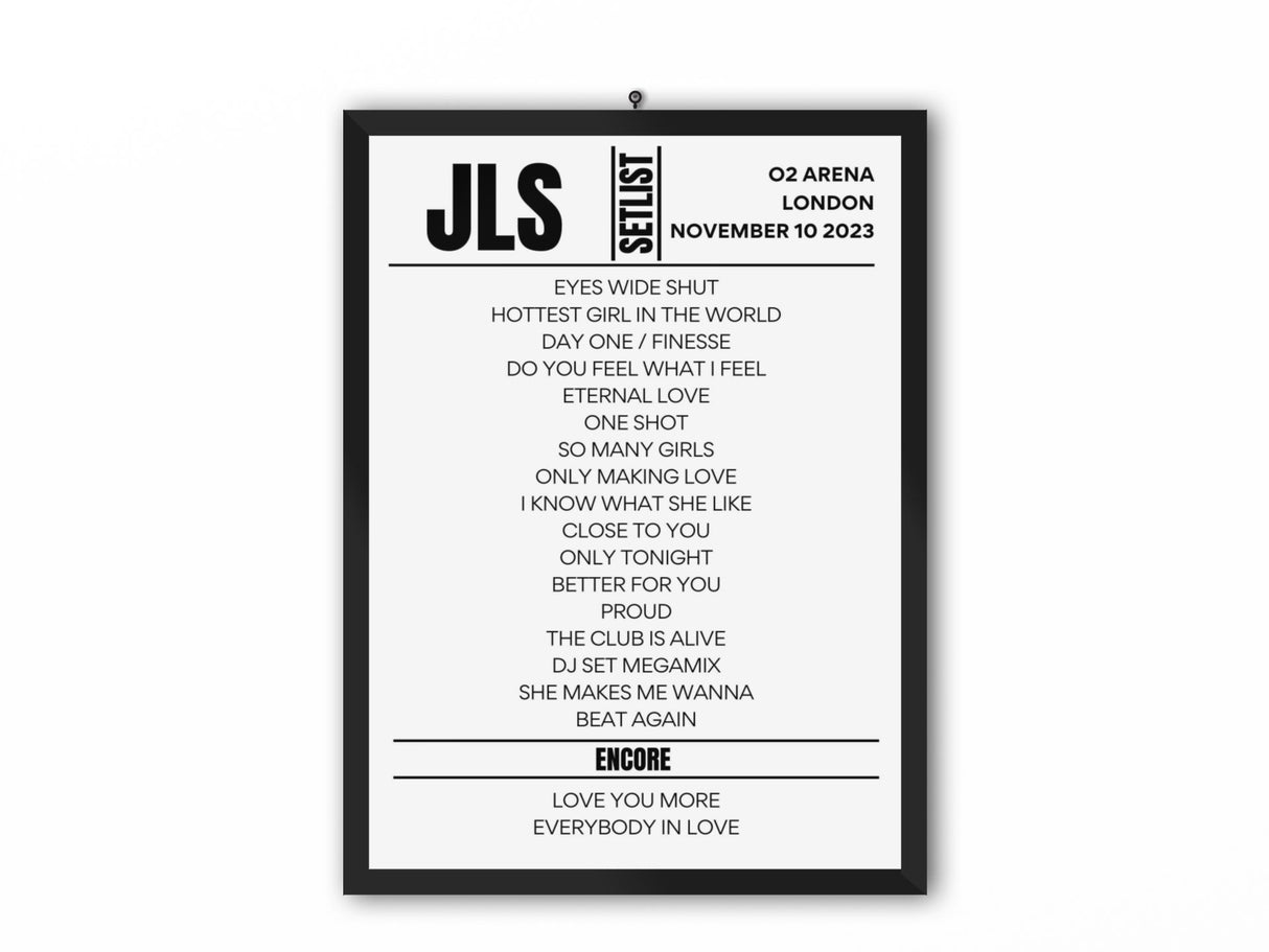 JLS London Night 2 November 2023 Replica Setlist - Setlist