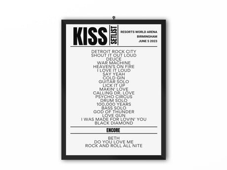 KISS Birmingham June 2023 Replica Setlist - Setlist