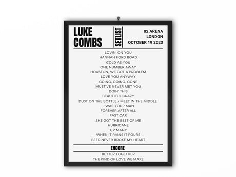 Luke Combs London October 2023 Night 1 Replica Setlist - Setlist
