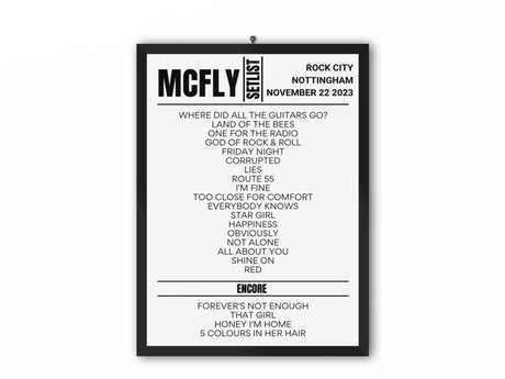 McFly Nottingham November Night 2 2023 Replica Setlist - Setlist
