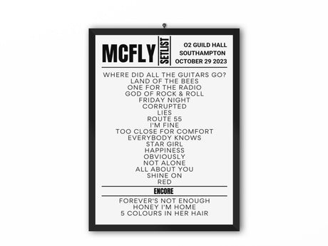 McFly Southampton October 2023 Replica Setlist - Setlist
