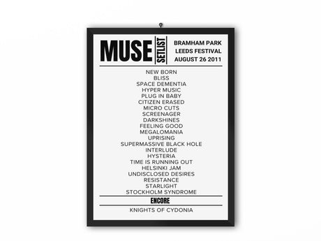 Muse Leeds Festival August 2011 Replica Setlist - Setlist