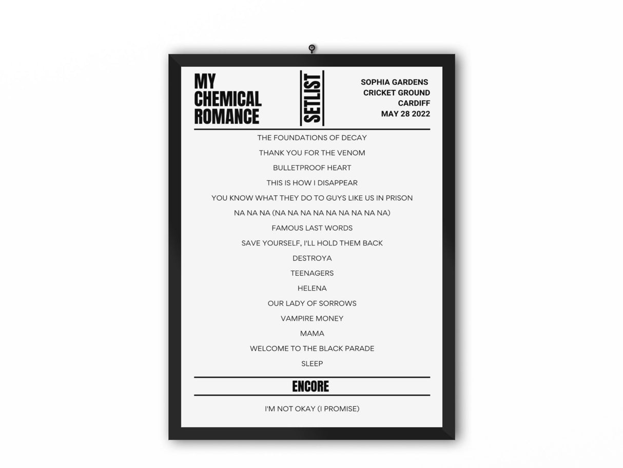 My Chemical Romance Cardiff May 2022 Replica Setlist - Setlist