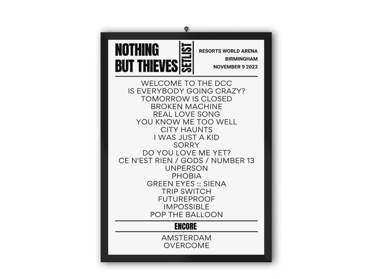 Nothing But Thieves Birmingham November 2023 Replica Setlist - Setlist