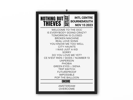 Nothing But Thieves Bournemouth November 2023 Replica Setlist - Setlist