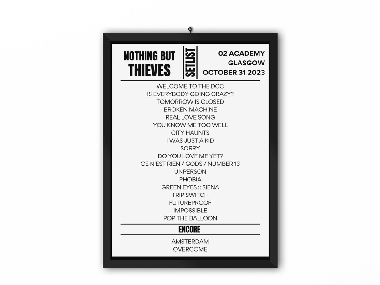 Nothing But Thieves Glasgow October 2023 Replica Setlist - Setlist