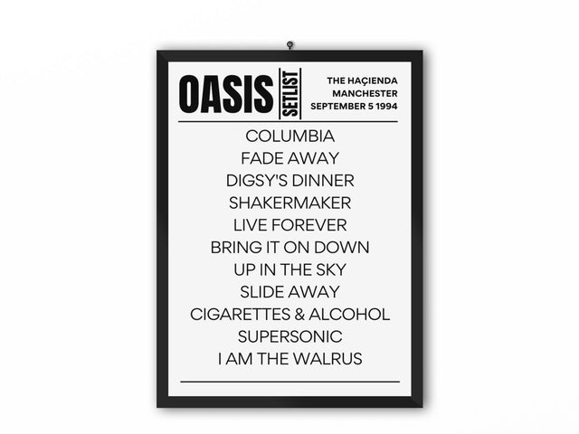 Oasis Hacienda Setlist September 1994 - Setlist