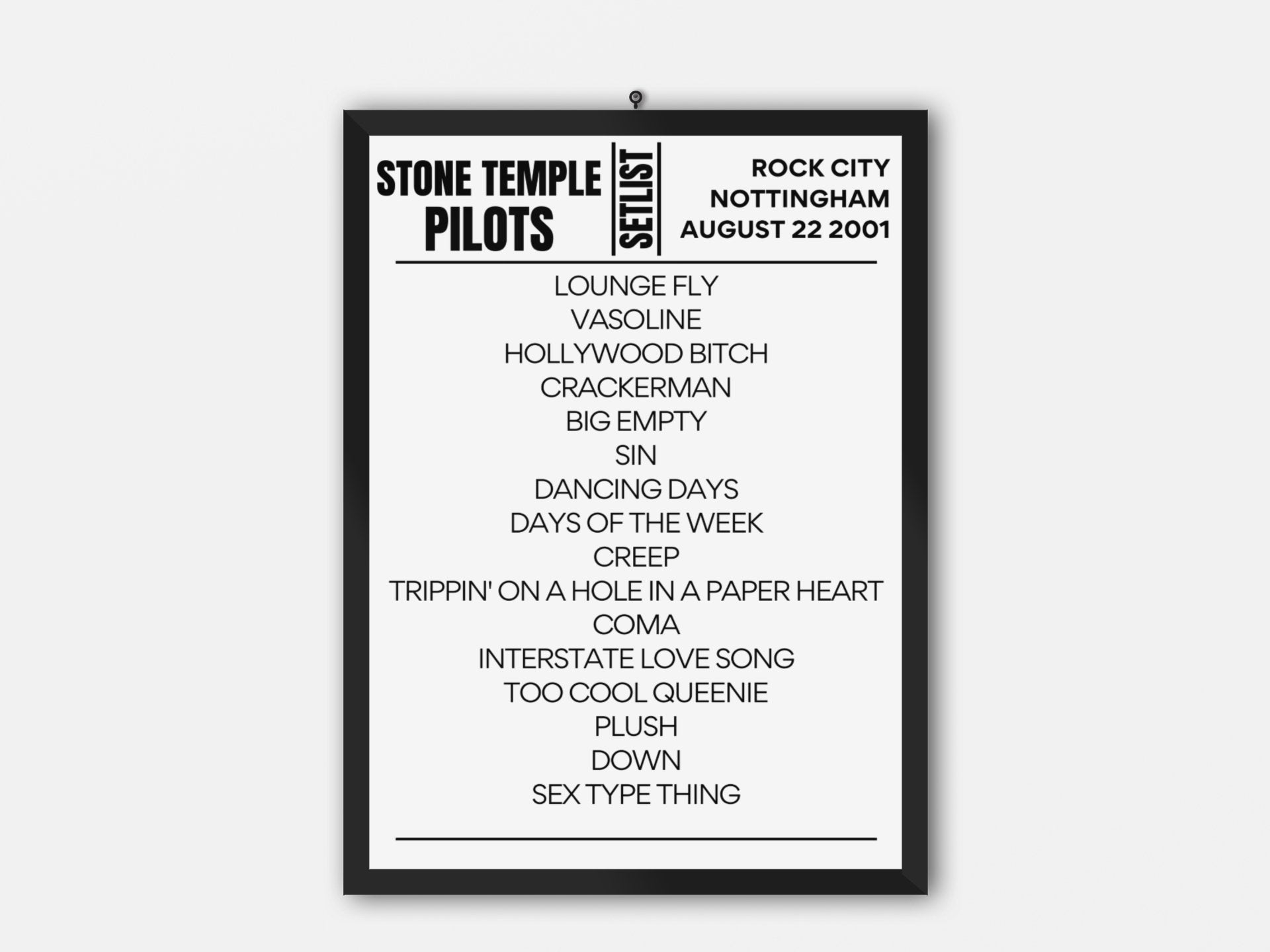 Stone Temple Pilots Nottingham 2001 Replica Setlist - Relive the Iconic  Concert