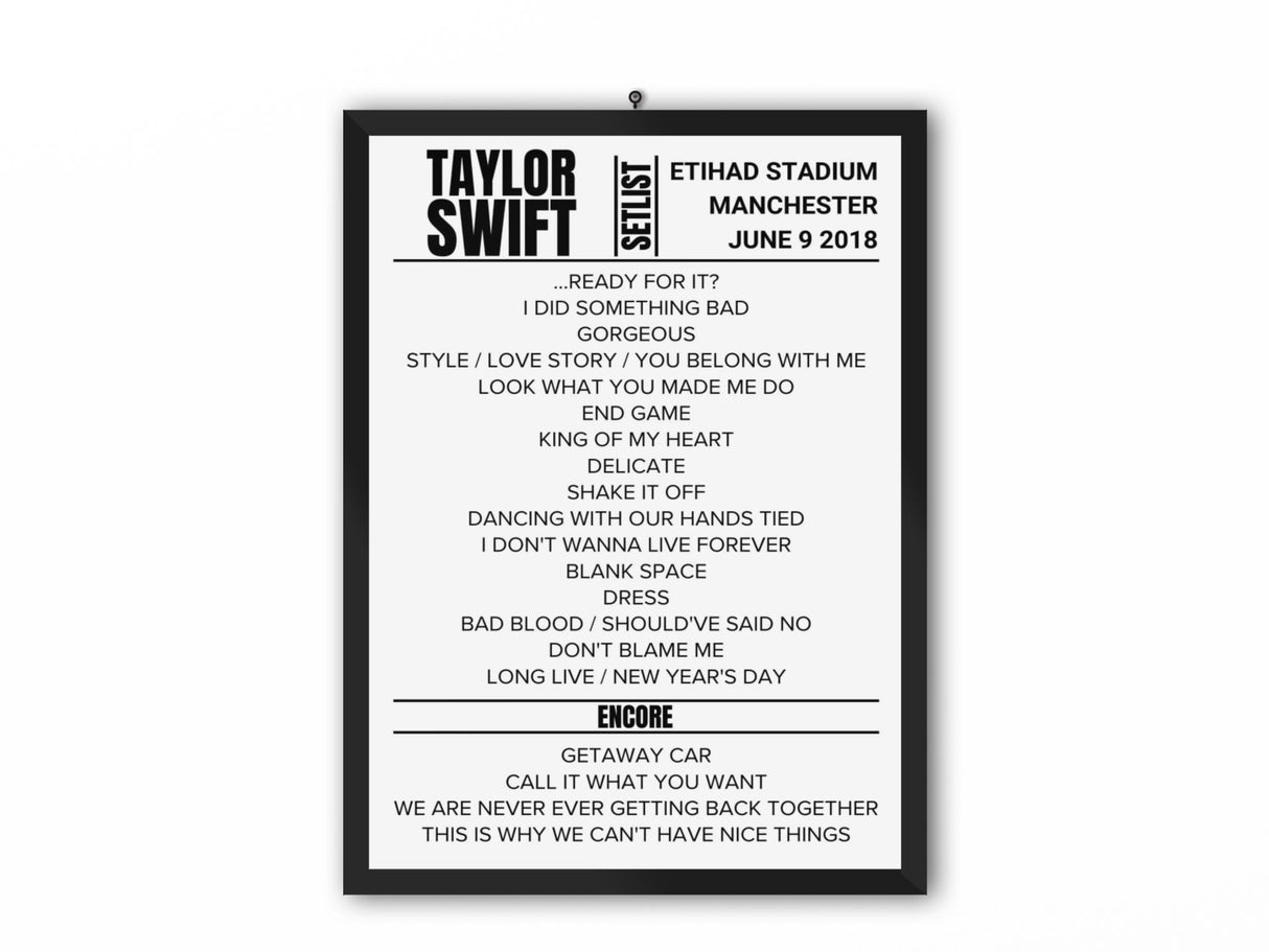 Taylor Swift Manchester June 9 - Night 2 2018 Replica Setlist - Setlist