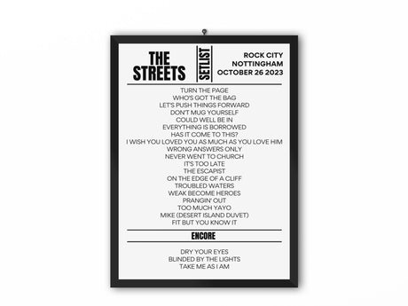 The Streets Nottingham October 2023 Replica Setlist - Setlist