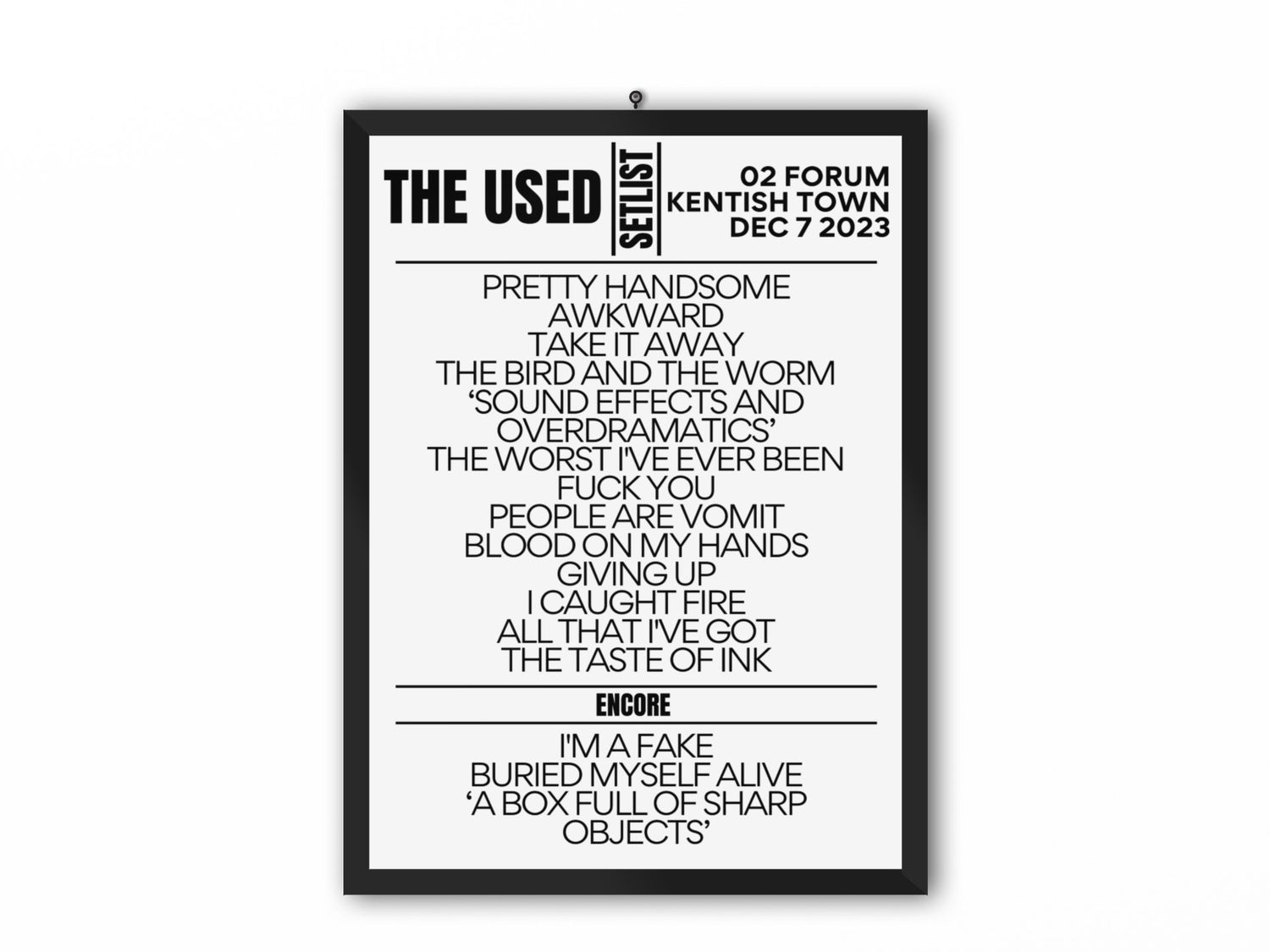 London's The Used Concert Setlist December 2023 Collector's Edition