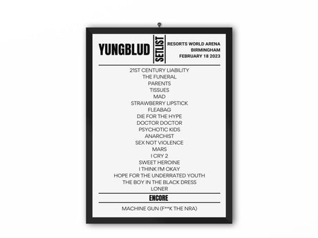 Yungblud Birmingham February 2023 Replica Setlist - Setlist