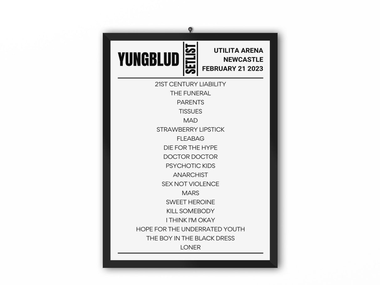 Yungblud Newcastle February 2023 Replica Setlist - Setlist